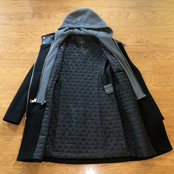 Marc New York Black Coat Wool Sweatshirt Hood Midi Women’s US Size 4 Small - Picture 7 of 12